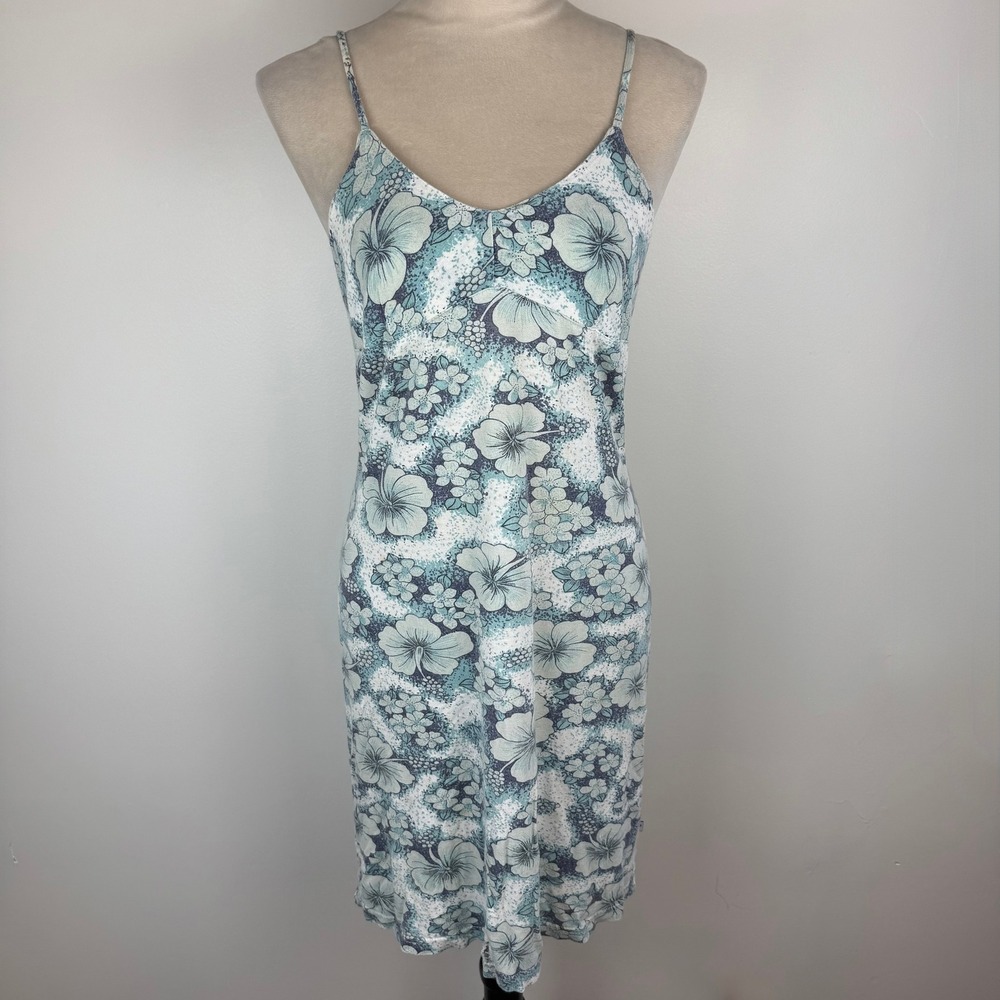 VTG 90's Roxy Quiksilver Womens Blue Tropical Floral Slip Midi Dress Y2K V-Neck